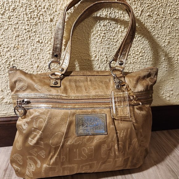 Vintage Coach Poppy Story Patch Gold Glam Tote Bag - Picture 3 of 14